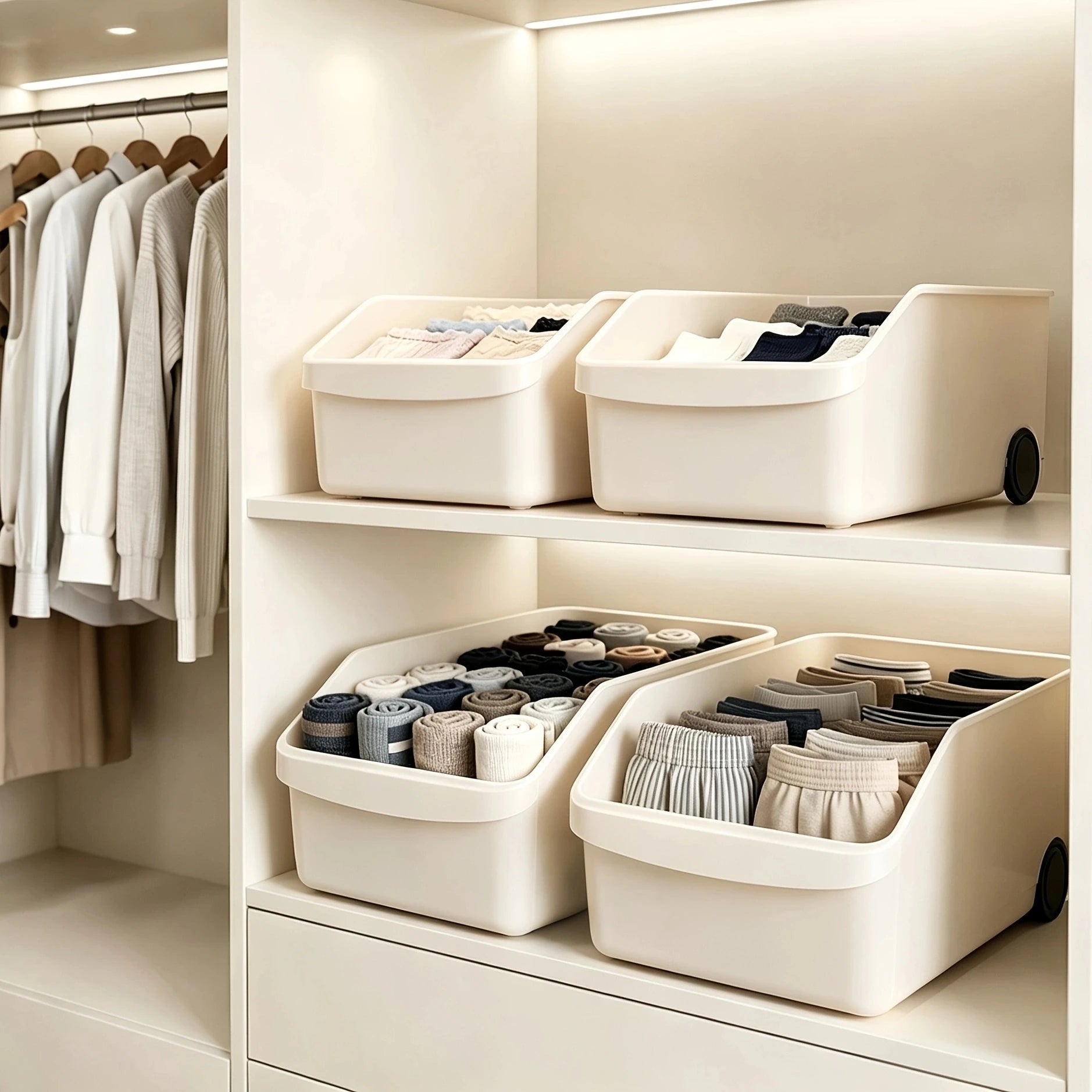 DOCOXO Closet Storage Bins — Rolling Organizer Baskets for Wardrobes