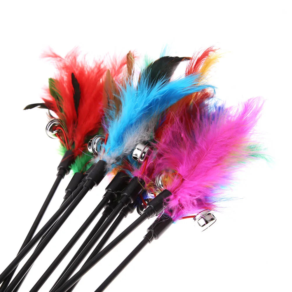 VKTECH Colorful Feather Cat Wand — Interactive 5-Piece Pet Toy Set