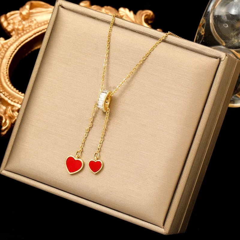 EILIECK Moon Pearl Zircon Puppy Pendant Necklace — Trendy Stainless Steel Jewelry
