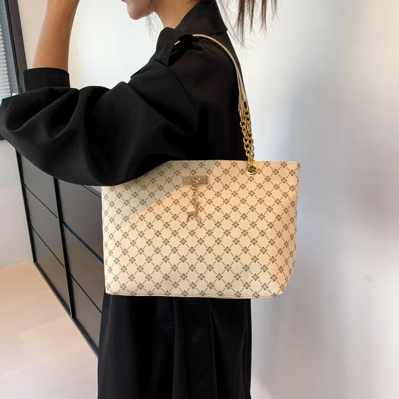 Yogodlns Soft Leather Tote Bag — Large Capacity Shoulder Bag with Tassel