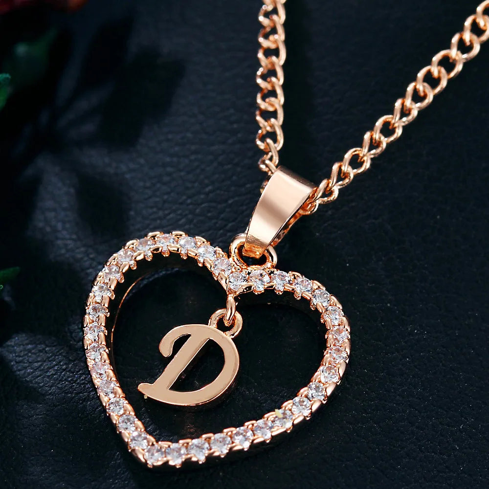 Customizable Initial Heart Pendant Necklace — Zircon Accented Jewelry
