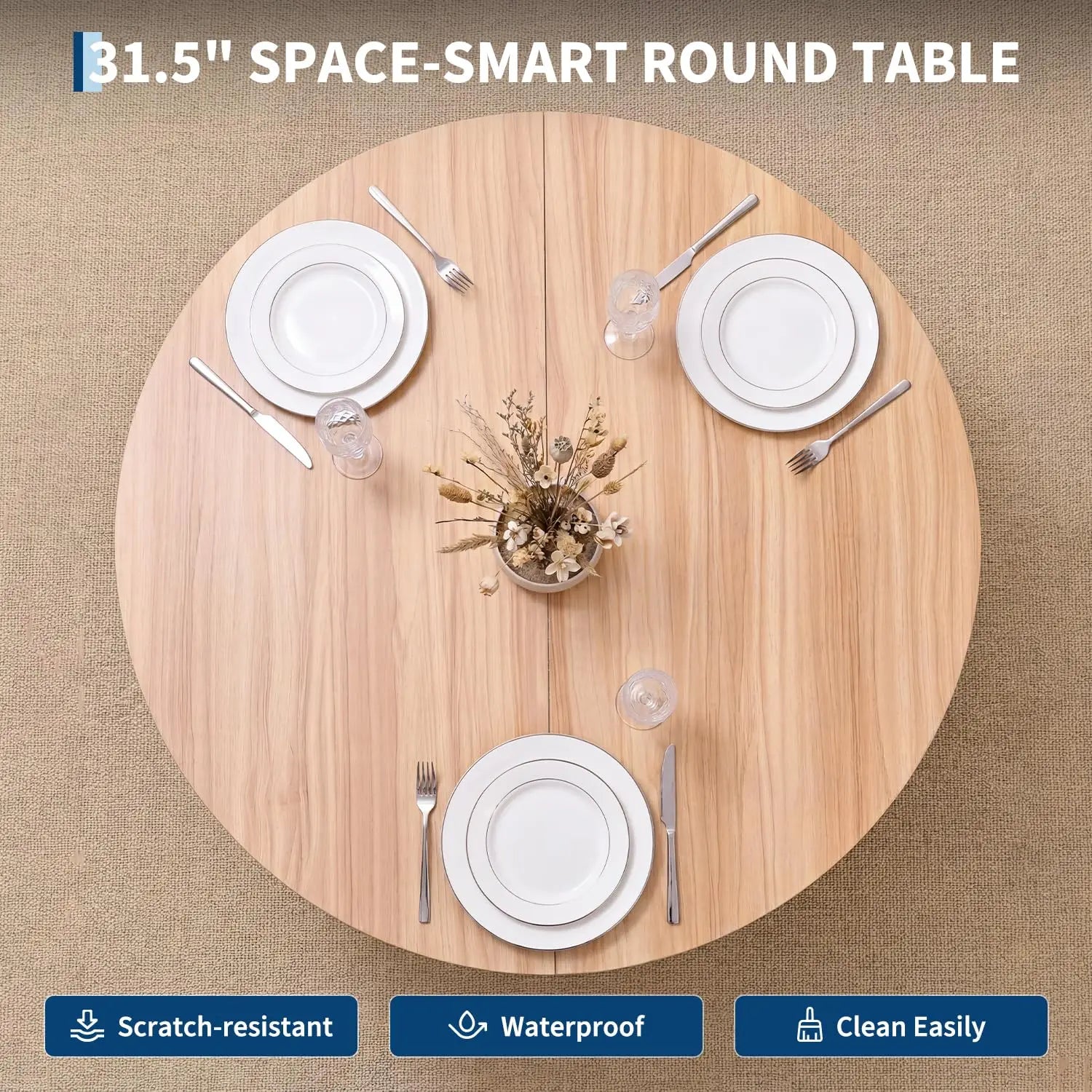 HiMISS Round Dining Table — Space-Saving Kitchen Table with Center Storage