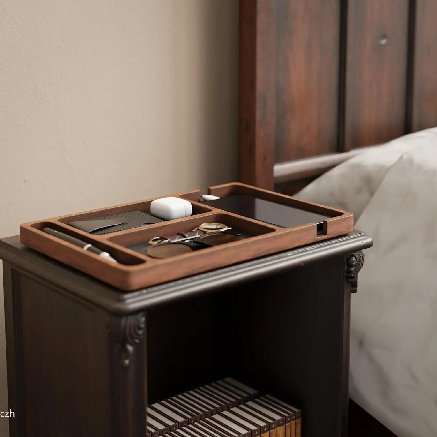 Solid Wood Desktop Storage Box — Multi-Compartment Organizer for Office & Home