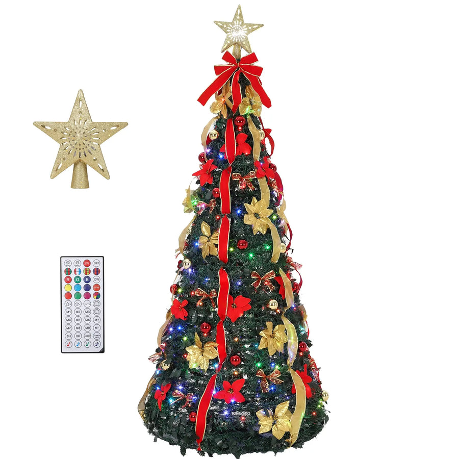 Pop-Up Pre-Lit Artificial Christmas Tree — Rotating Star Projector & LED Lights