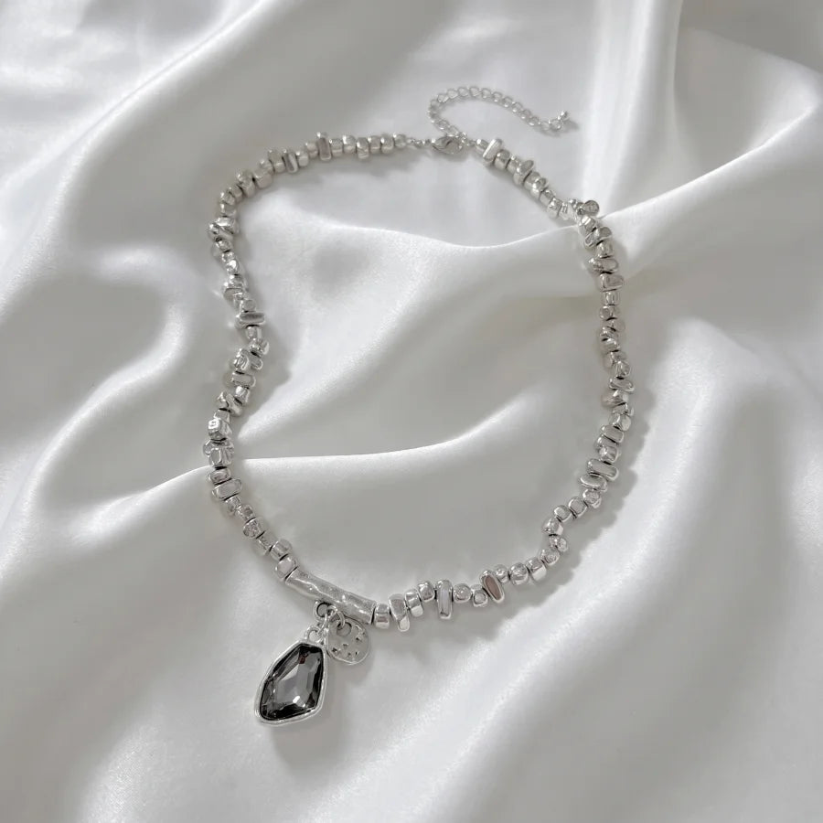 Obega Vintage Beaded Necklace — Black Teardrop Crystal Pendant Jewelry
