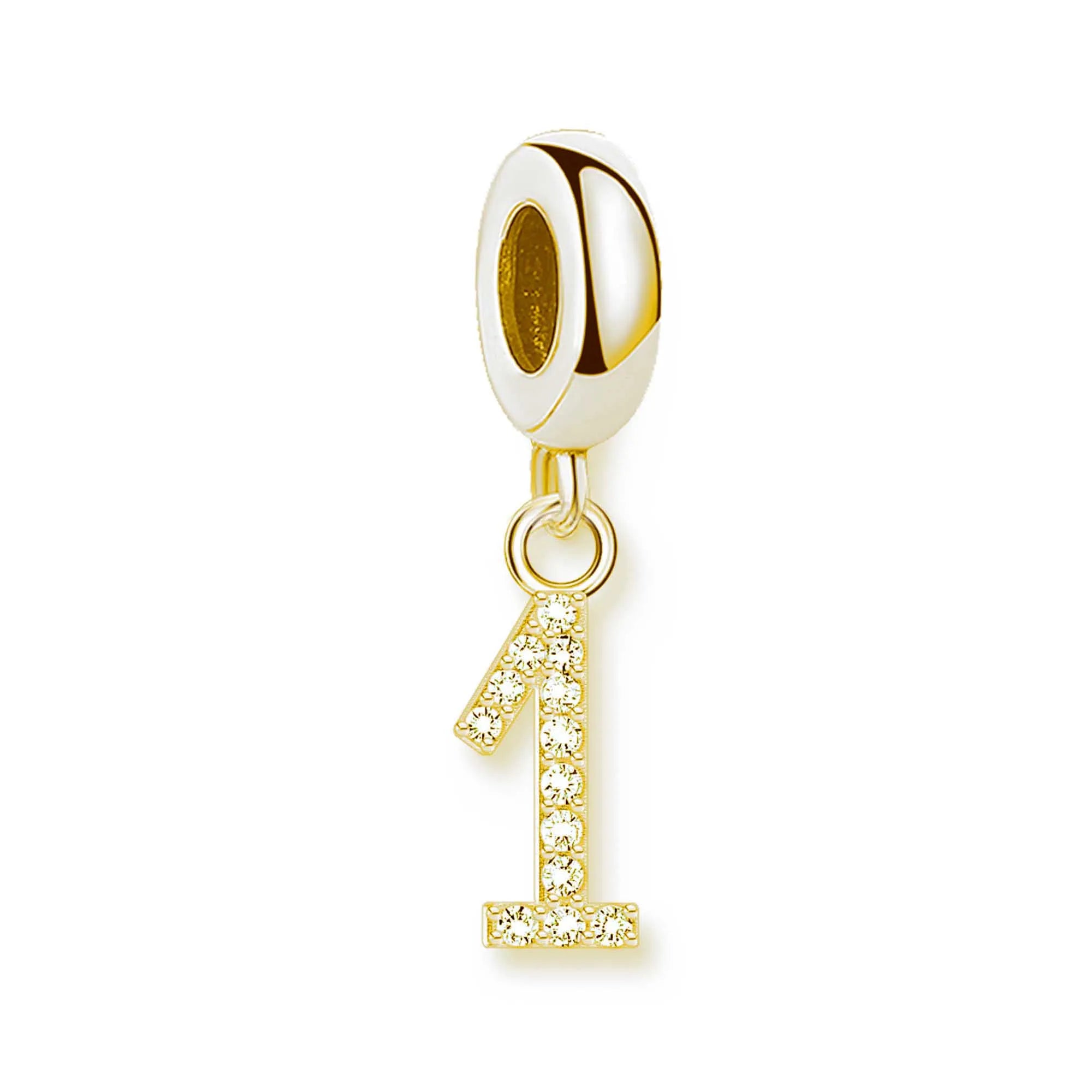 Thaddaeus Gold Plated Number Letter Charm — 925 Sterling Silver Zirconia Pendant