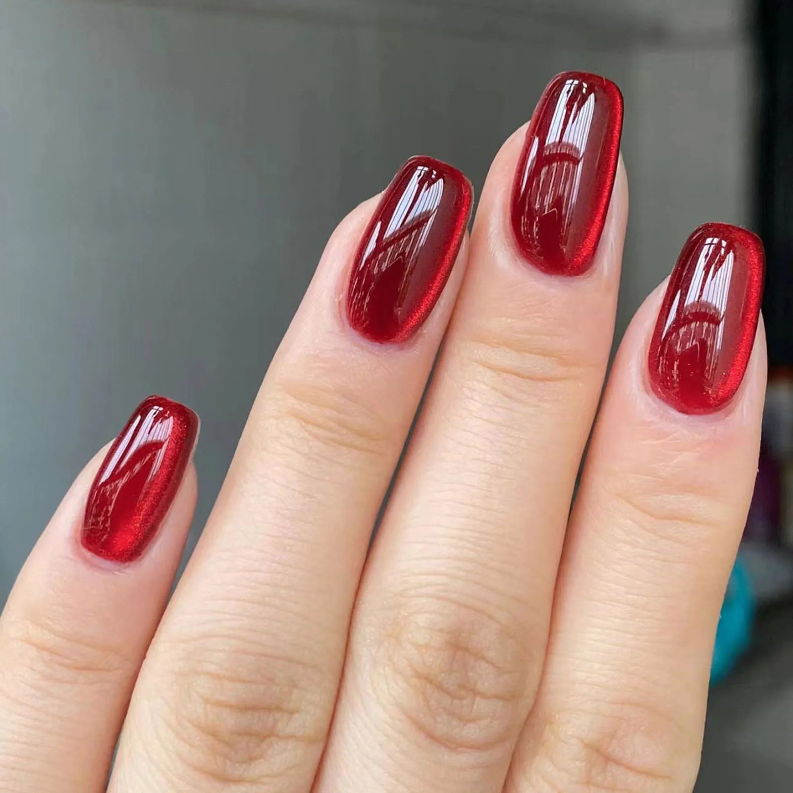 YADORNOS Solid Red Press On Nails — Long Almond Full Cover Fake Nail Set