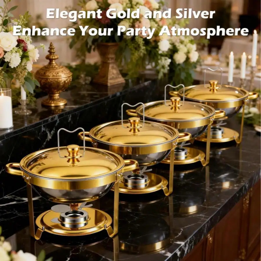 Gold-Plated Stainless Steel Chafing Dishes — Buffet Warmer Set for Catering