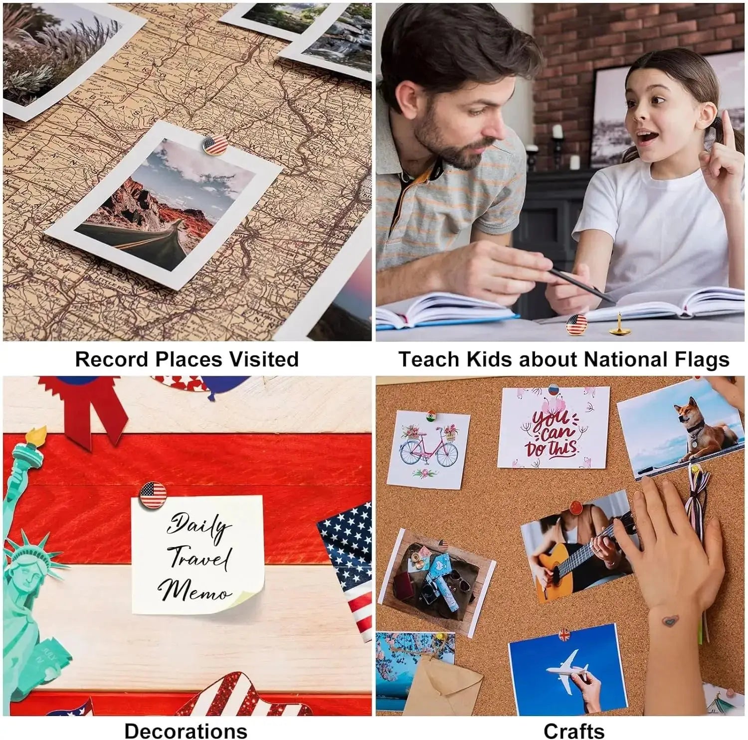 National Flag Round Head Thumbtacks — Colorful Map Pins for Office & School