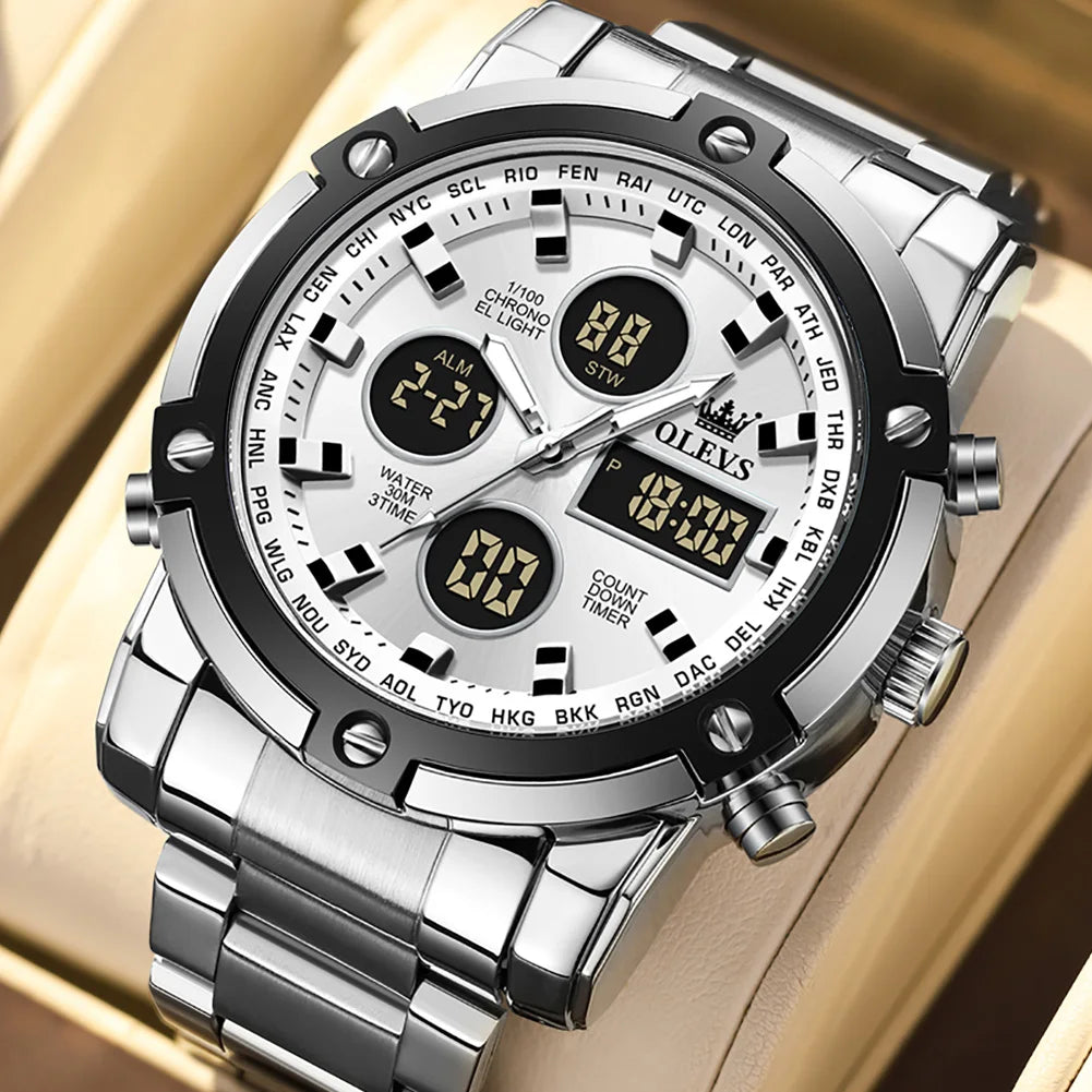 OLEVS Men's Multifunctional Digital Watch — Waterproof Stainless Steel Wristwatch
