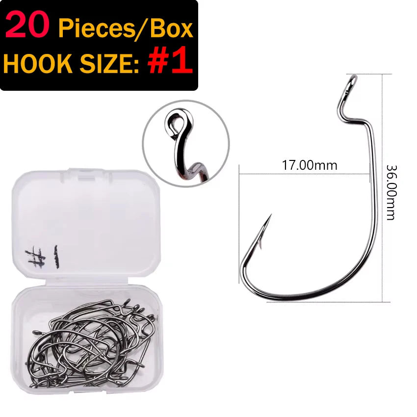 MrLurion Wide Gap Offset Fishing Hooks — High Carbon Steel Barbed Lures
