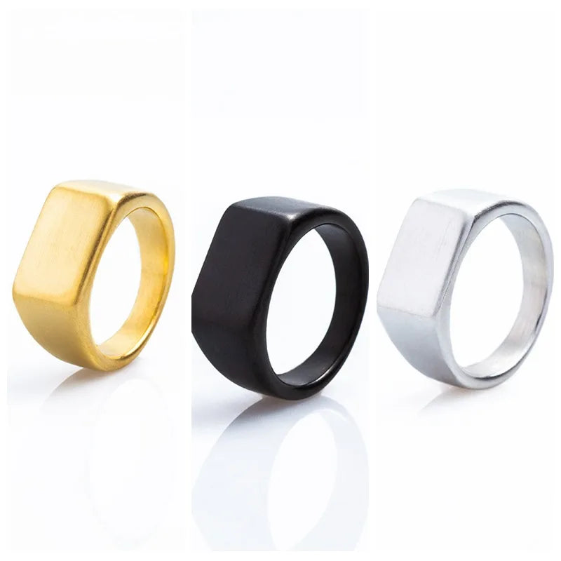 Geometric Rectangular Pattern Ring — Stainless Steel Punk Style Jewelry