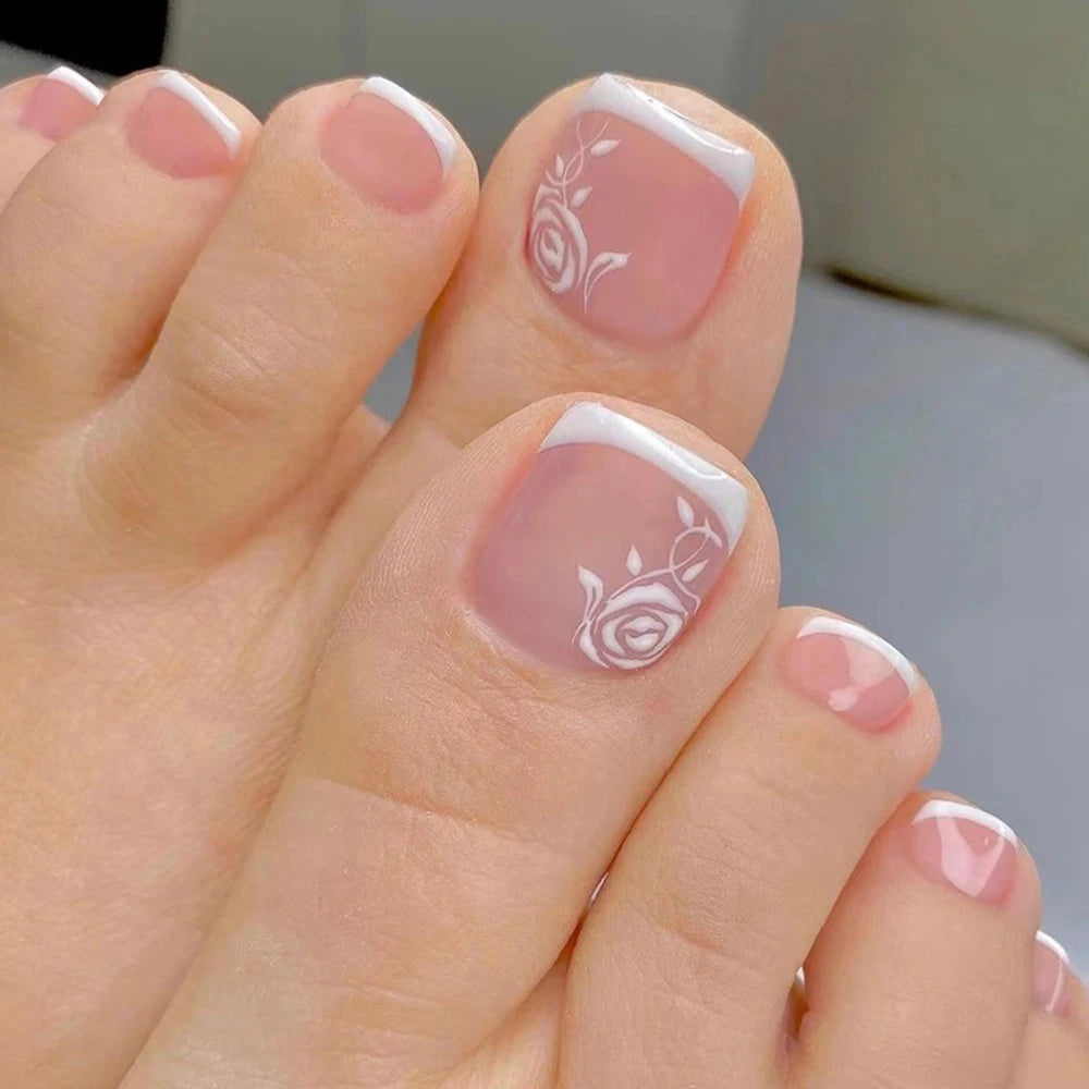 YADORNOS Press On Toenails — French Style Artificial Foot Nail Tips