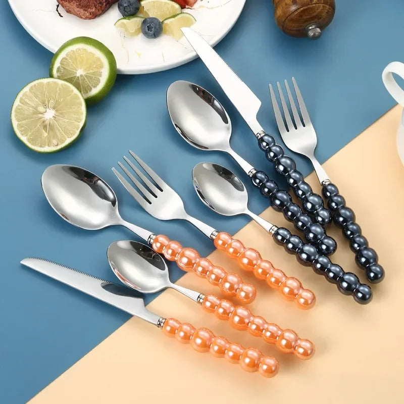 Luxury Ceramic Pearl Handle Cutlery Set — Stainless Steel Spoon and Fork Set