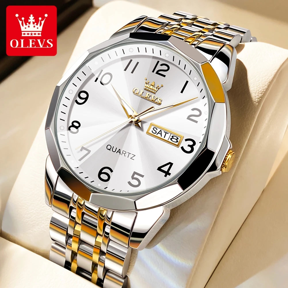 OLEVS 9970 Quartz Wristwatch — Stainless Steel Men's Watch with Date Display
