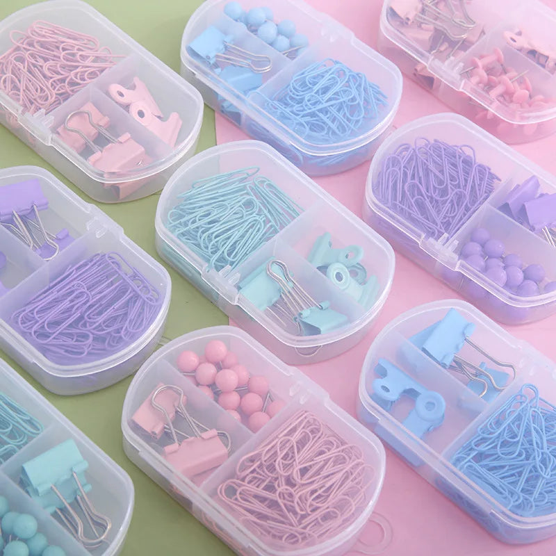Colorful 3-in-1 Stationery Set — Paper Clips, Binder Clips & Tacks