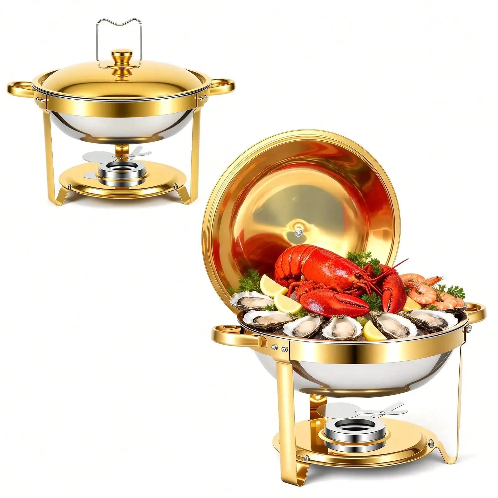 Gold-Plated Stainless Steel Chafing Dishes — Buffet Warmer Set for Catering