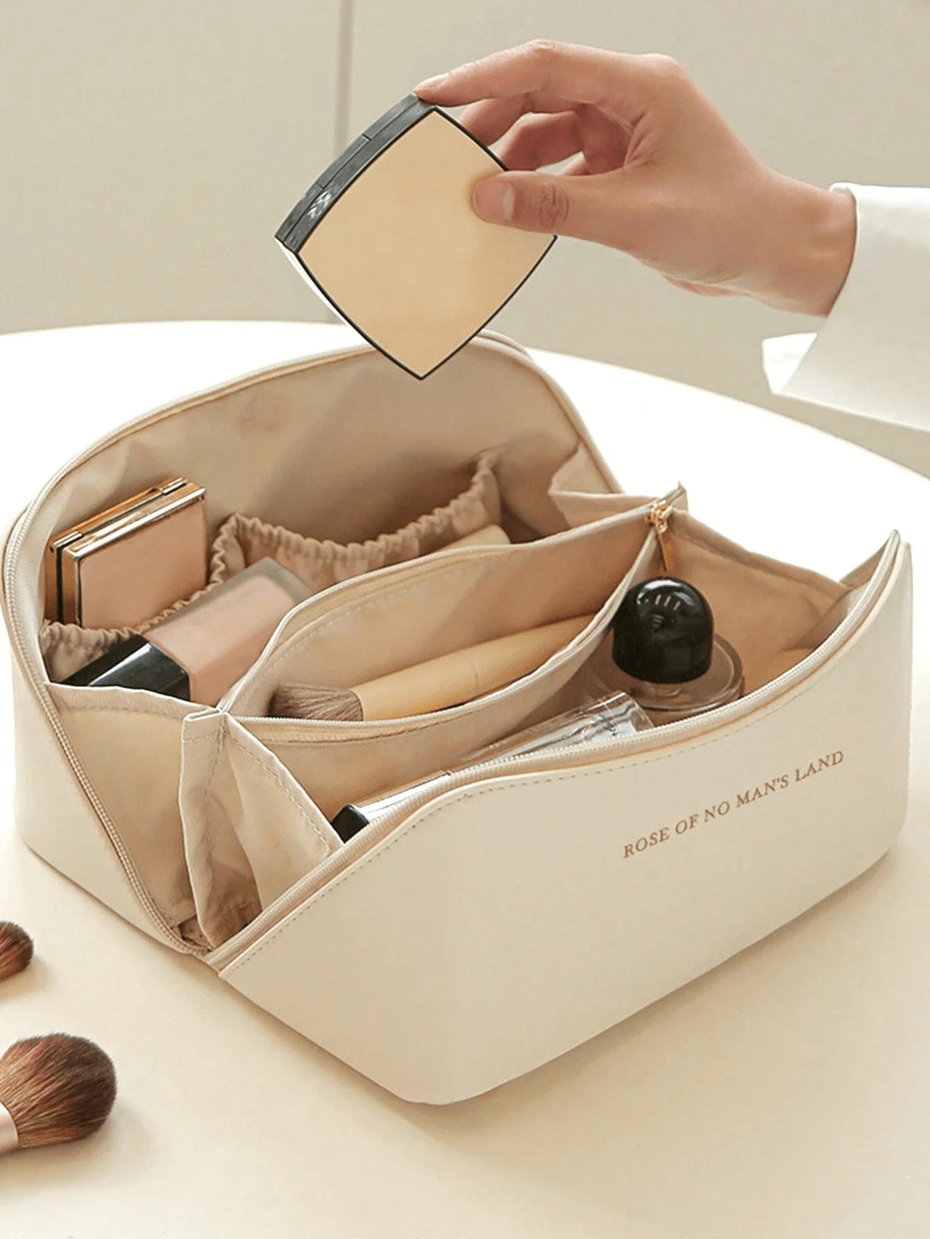 YHYEH Large Leather Cosmetic Bag — Elegant Makeup & Toiletry Organizer