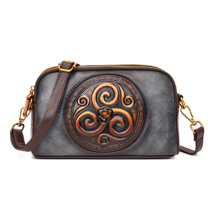 SZHIY Retro Floral Shoulder Bag — 3D Embossed Crossbody Purse