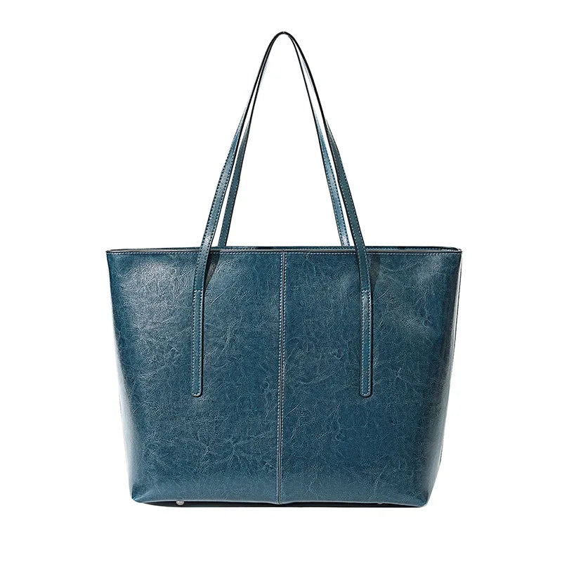 ZENCY Genuine Leather Tote Bag — Large Capacity Shoulder Bag for Work & Travel