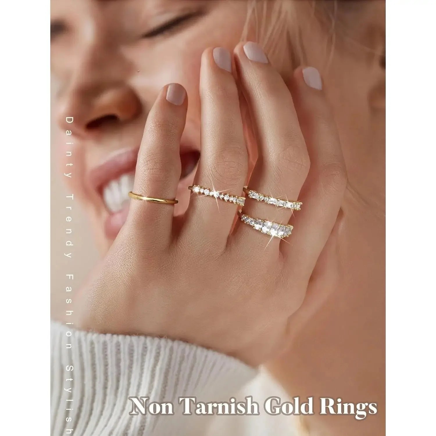drperfect 14K Gold Plated Stackable Ring Set — Dainty Cubic Zirconia Wedding Bands
