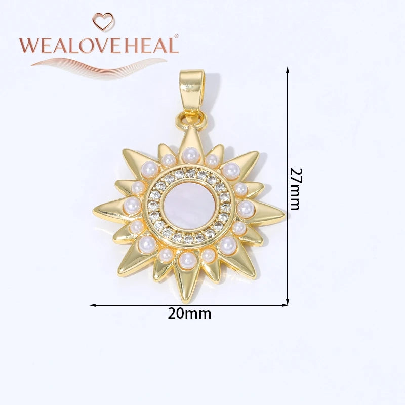Sun Shaped Zirconia Pendants — 18K Gold Plated Jewelry Findings for DIY Crafts