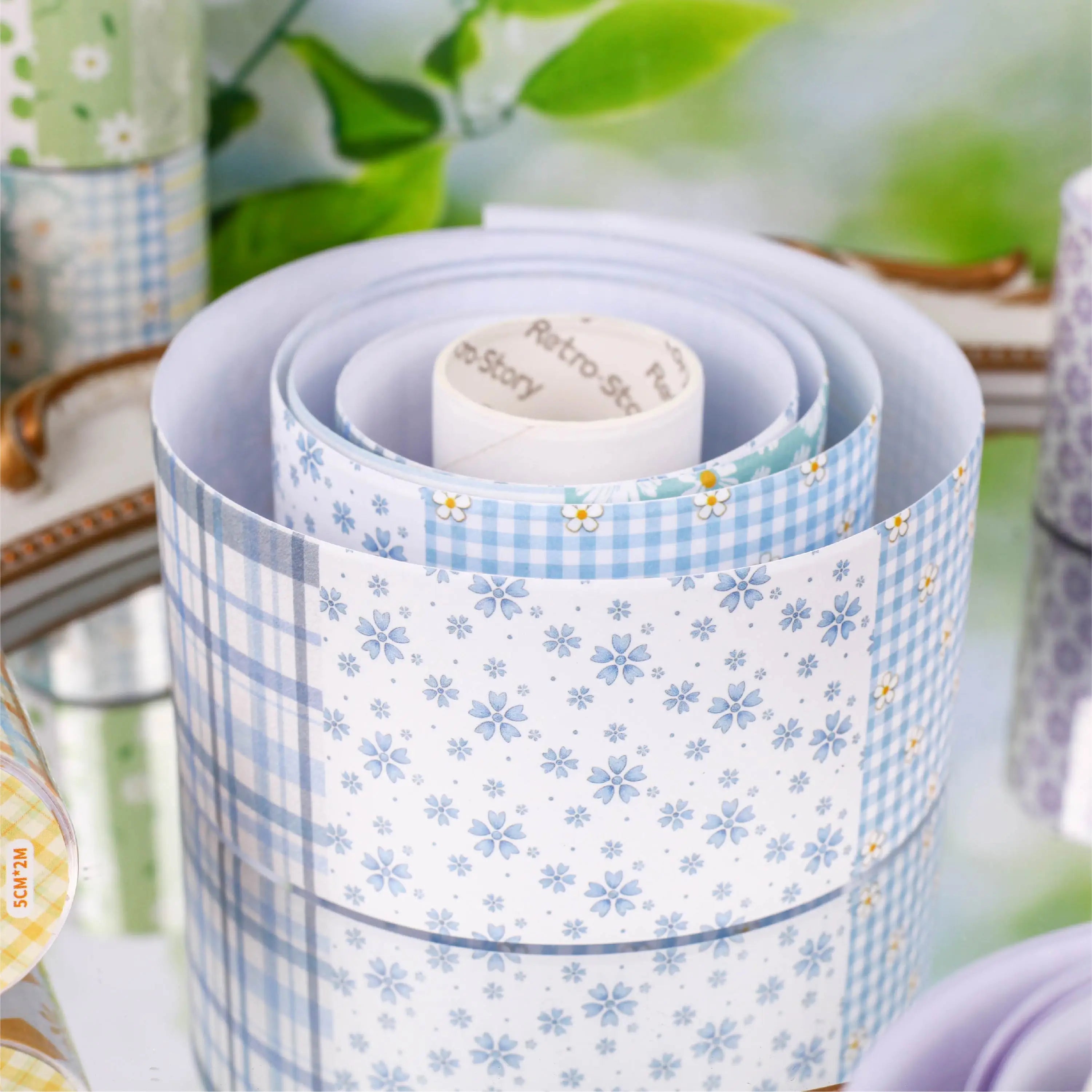 Floral Grid Pattern Masking Tape — Decorative Washi Tape for Journaling