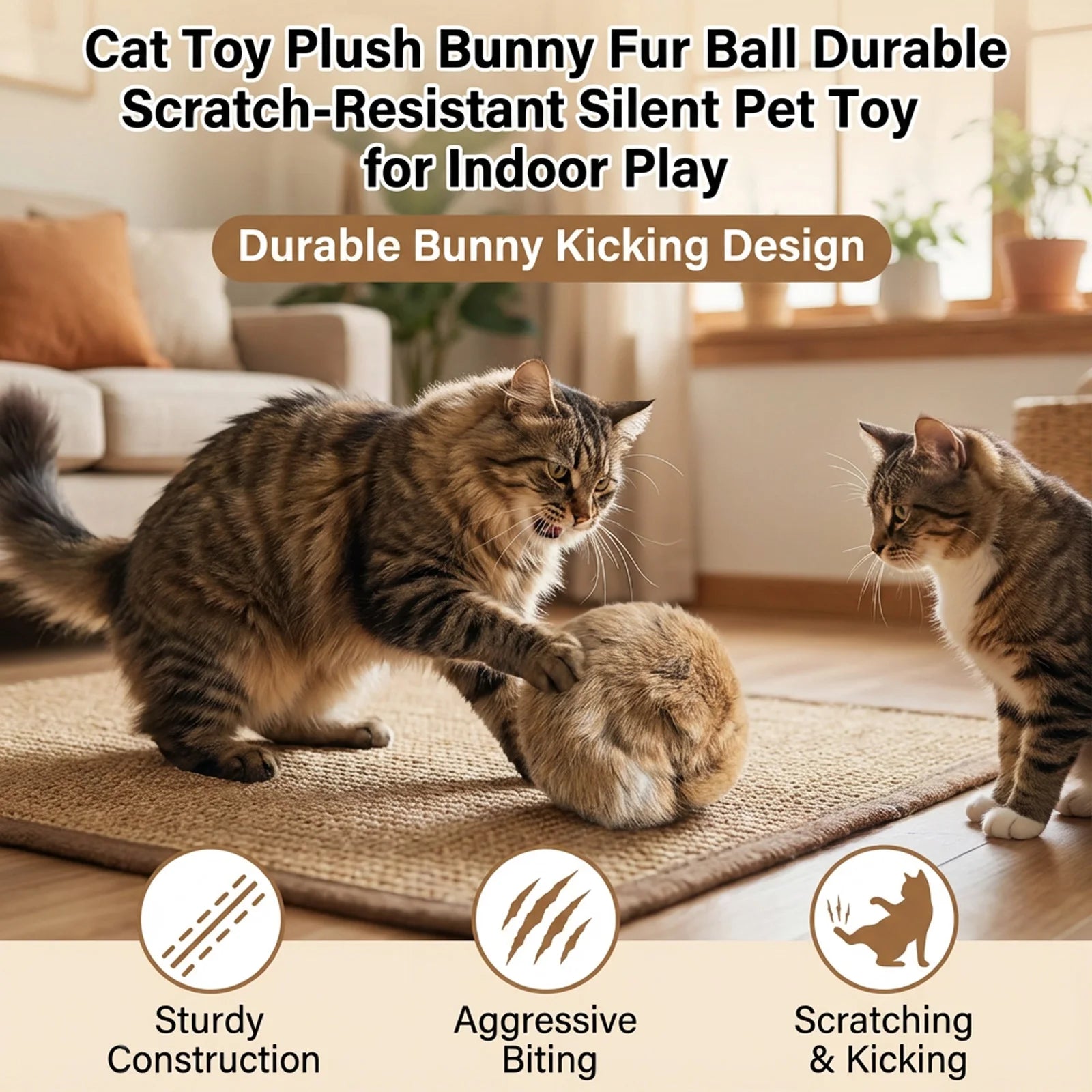 Rabbit Fur Catnip Ball Toy — Interactive Plush Chasing Toy for Cats