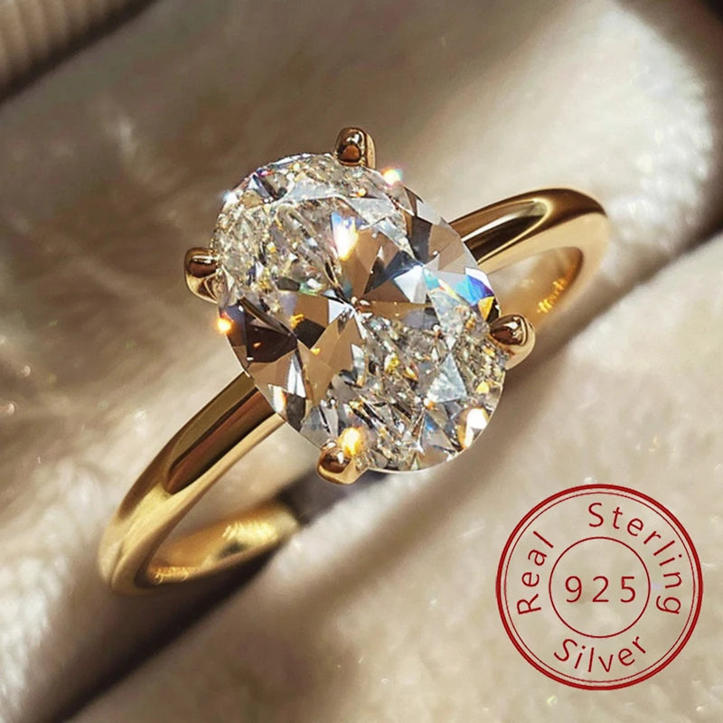 Oval Zircon Stone Ring — Elegant 925 Sterling Silver Jewelry for Women