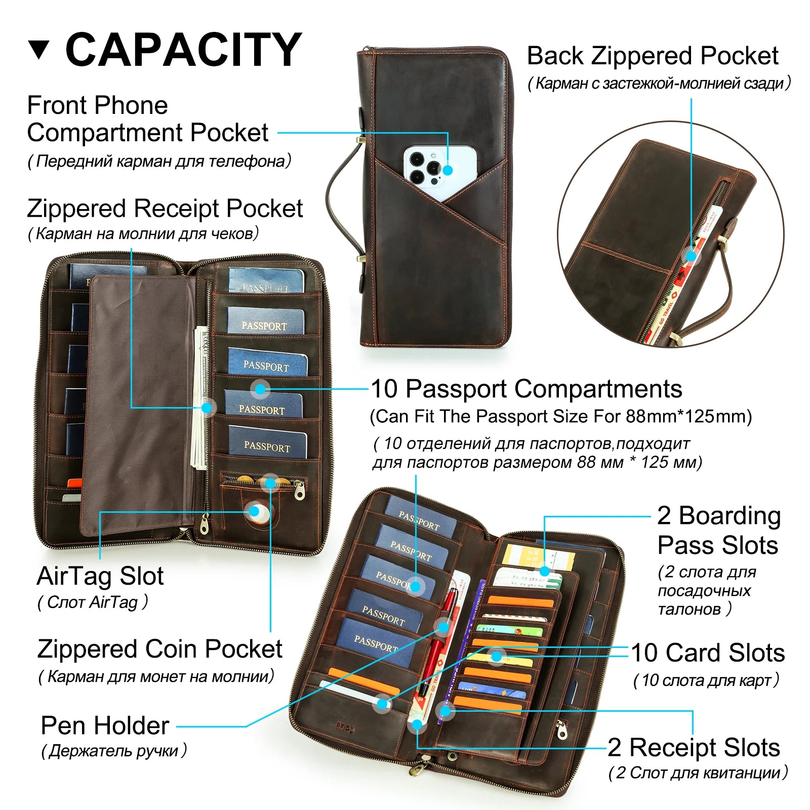 H-iram Family Travel Passport Holder — RFID Blocking Document Organizer