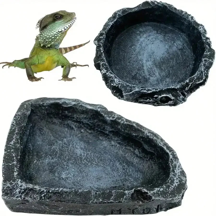 Realistic Stone Reptile Feeding Bowl — Natural Look Water & Food Dish