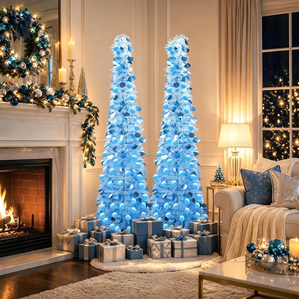 HATISAN 5ft Pencil Christmas Tree — Collapsible Tinsel Pop Up Decor