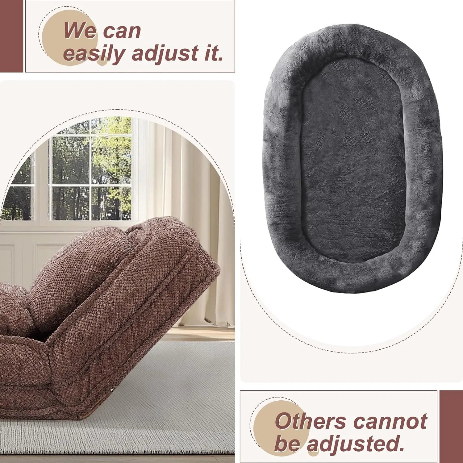 Adjustable Plush Floor Chair — 5-Position Reclining Lazy Sofa Bed