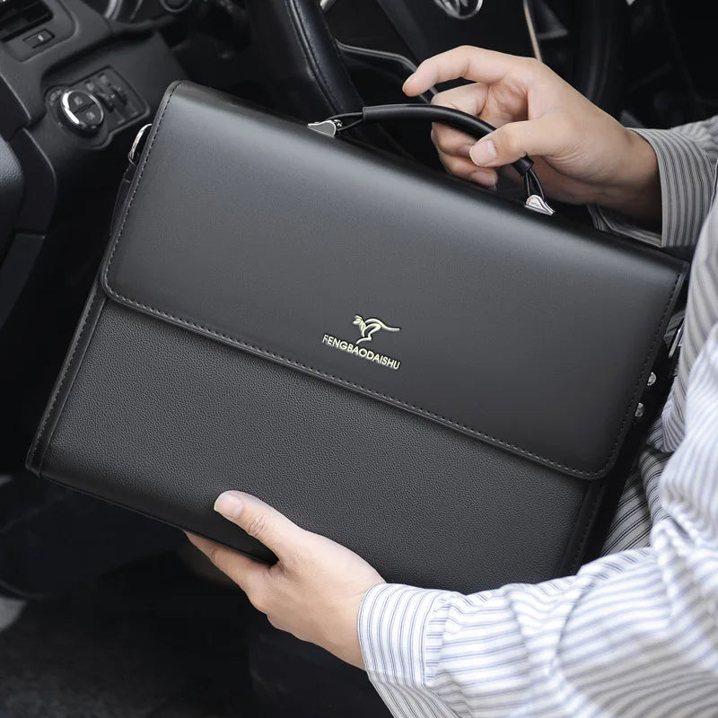 Men's Leather Business Briefcase — Professional Work Tote & Shoulder Bag