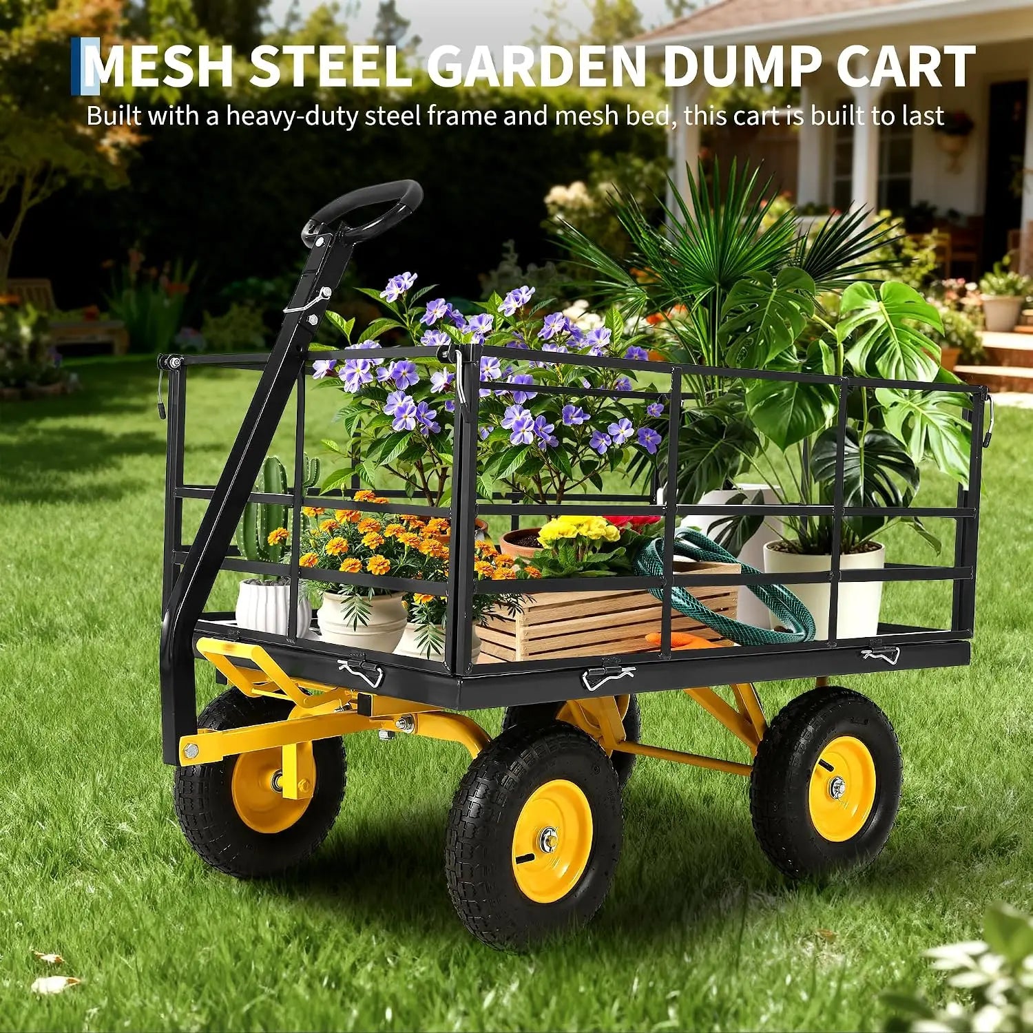 TWISTER.CK Heavy-Duty Steel Mesh Garden Cart — 1500-lb Capacity Utility Wagon