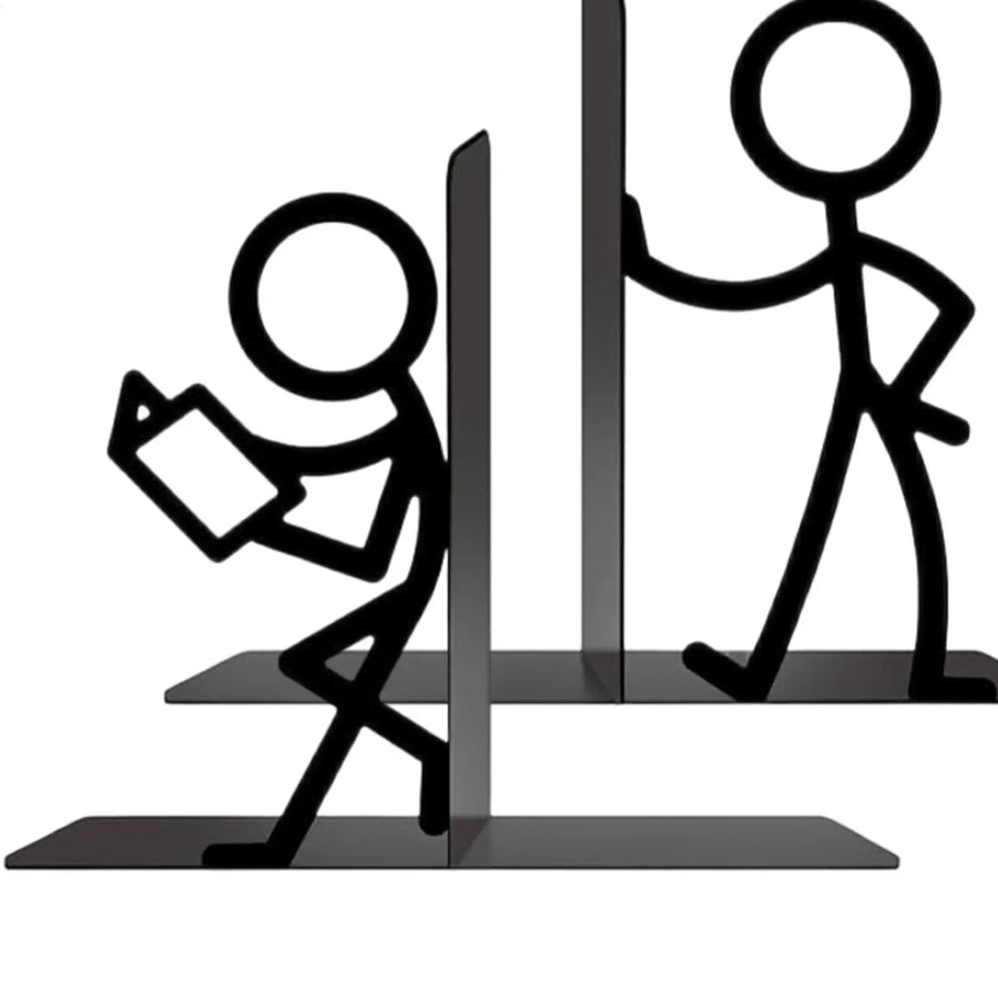 Metal Character Design Bookends — Decorative Iron Shelf Support Set