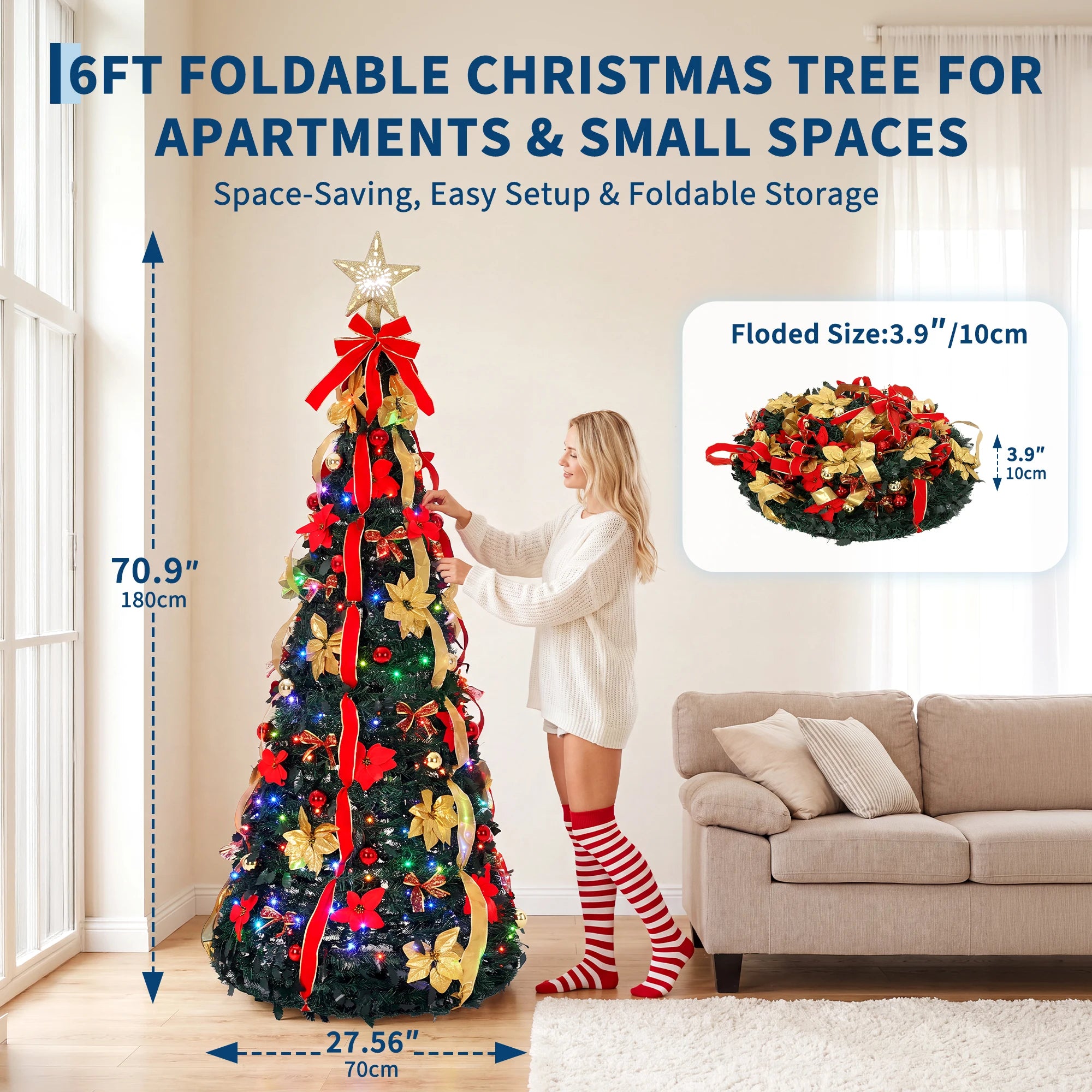 Pop-Up Pre-Lit Artificial Christmas Tree — Rotating Star Projector & LED Lights
