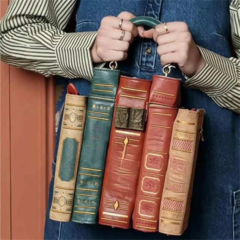 Vintage Stacked Book Novelty Handbag — Unique Literary Crossbody Bag