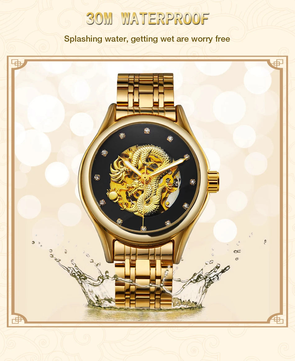 T-WINNER Luxury Dragon Skeleton Watch — Automatic Mechanical Women's Timepiece