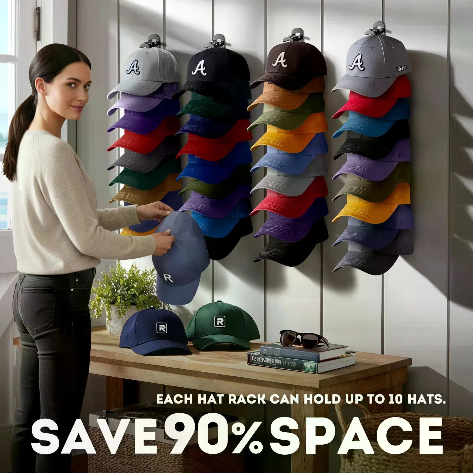 Wall-Mounted Hat Rack 2-Pack — Space-Saving Cap Organizer for Baseball Hats