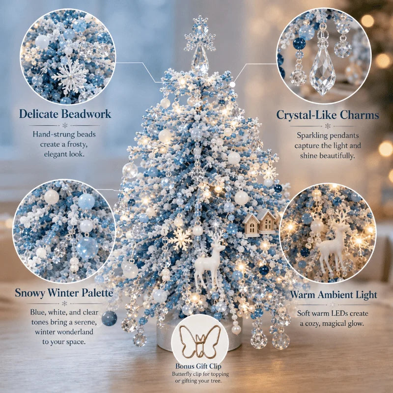 Mini Desktop Velvet Tree Kit — Winter Snowflake Tabletop Decor Set