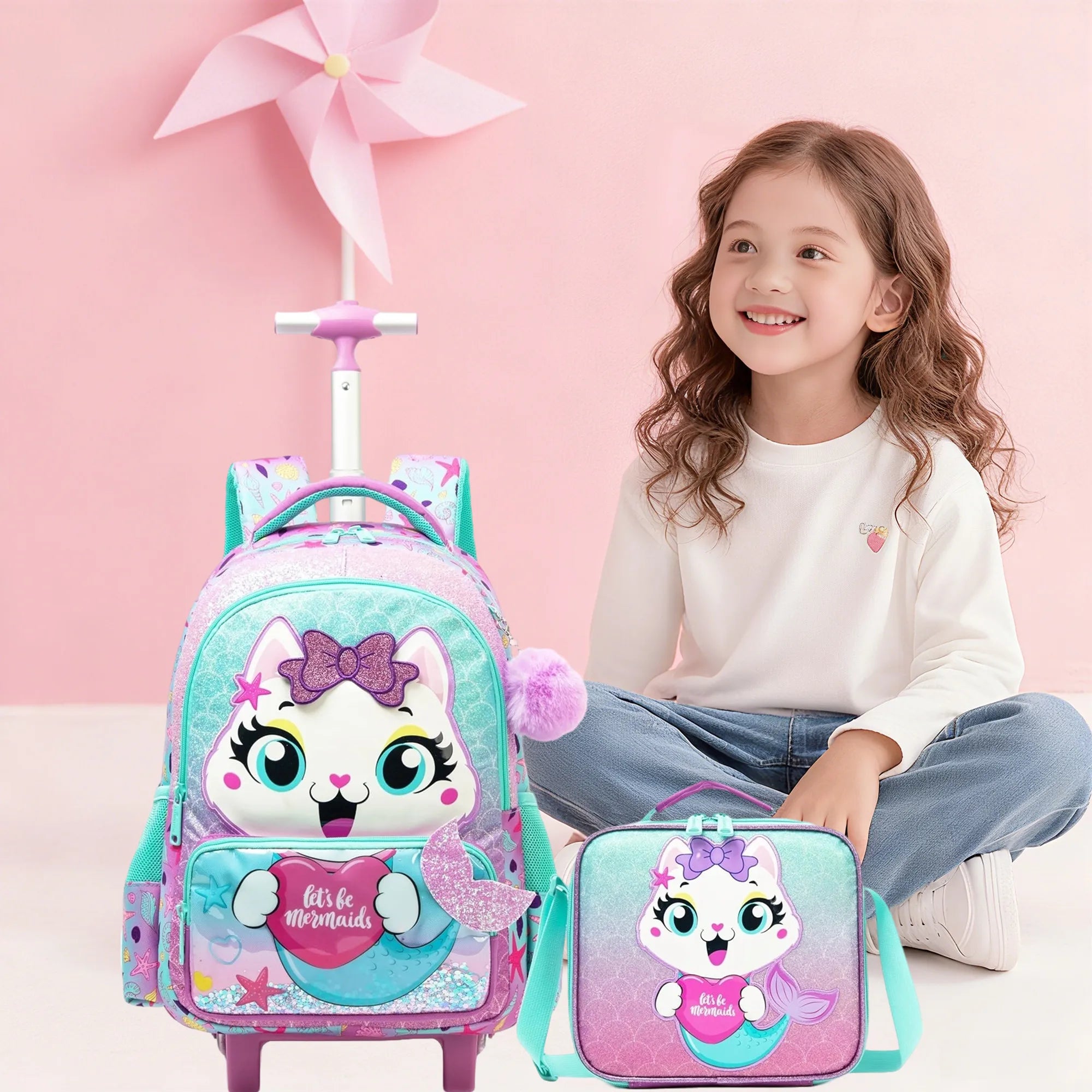 Rolling Backpack for Girls — Cute Animal Print School Bag with Wheels