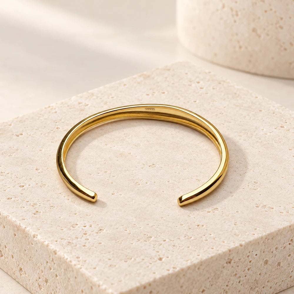 Thaddaeus Geometric Sterling Silver Bangle — Adjustable Organic Shape Cuff