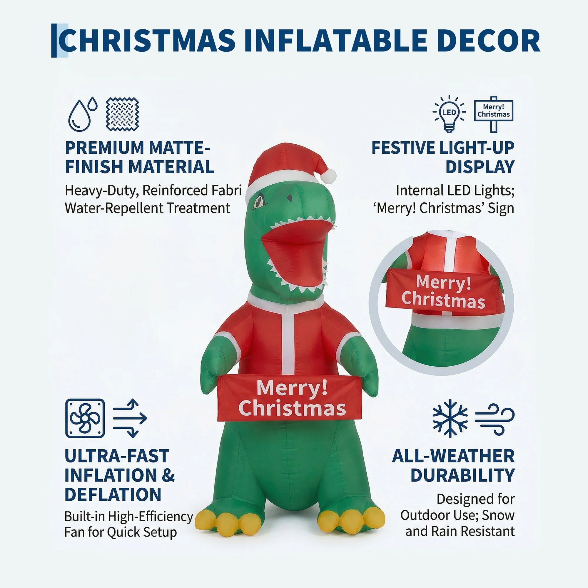 6FT Inflatable Christmas Dinosaur — Lighted Outdoor Holiday Decor
