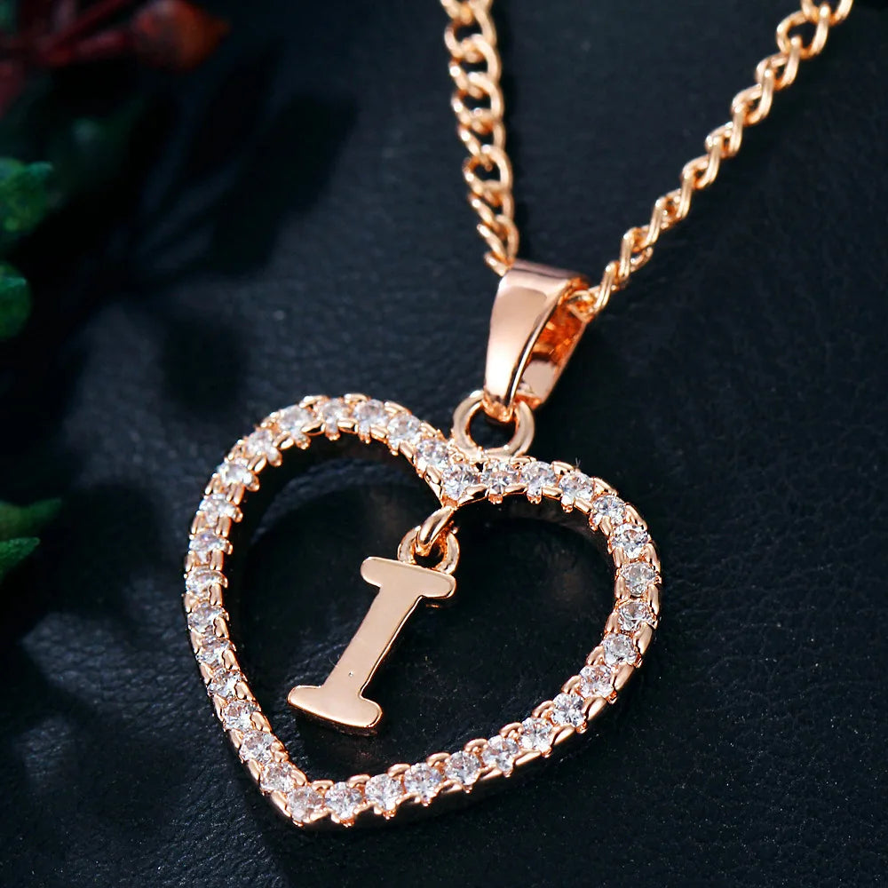 Customizable Initial Heart Pendant Necklace — Zircon Accented Jewelry