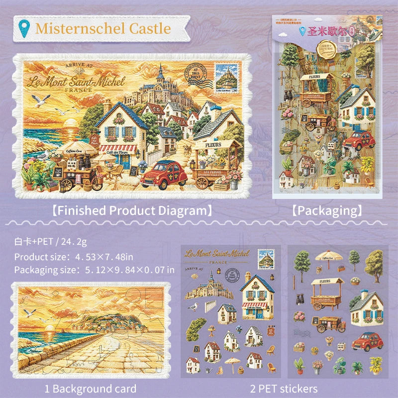 Cartoon Travel Scene Stickers — Reusable PET Decals for DIY Crafts