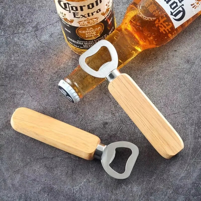 Stainless Steel and Wood Bottle Opener — Durable Manual Kitchen Tool
