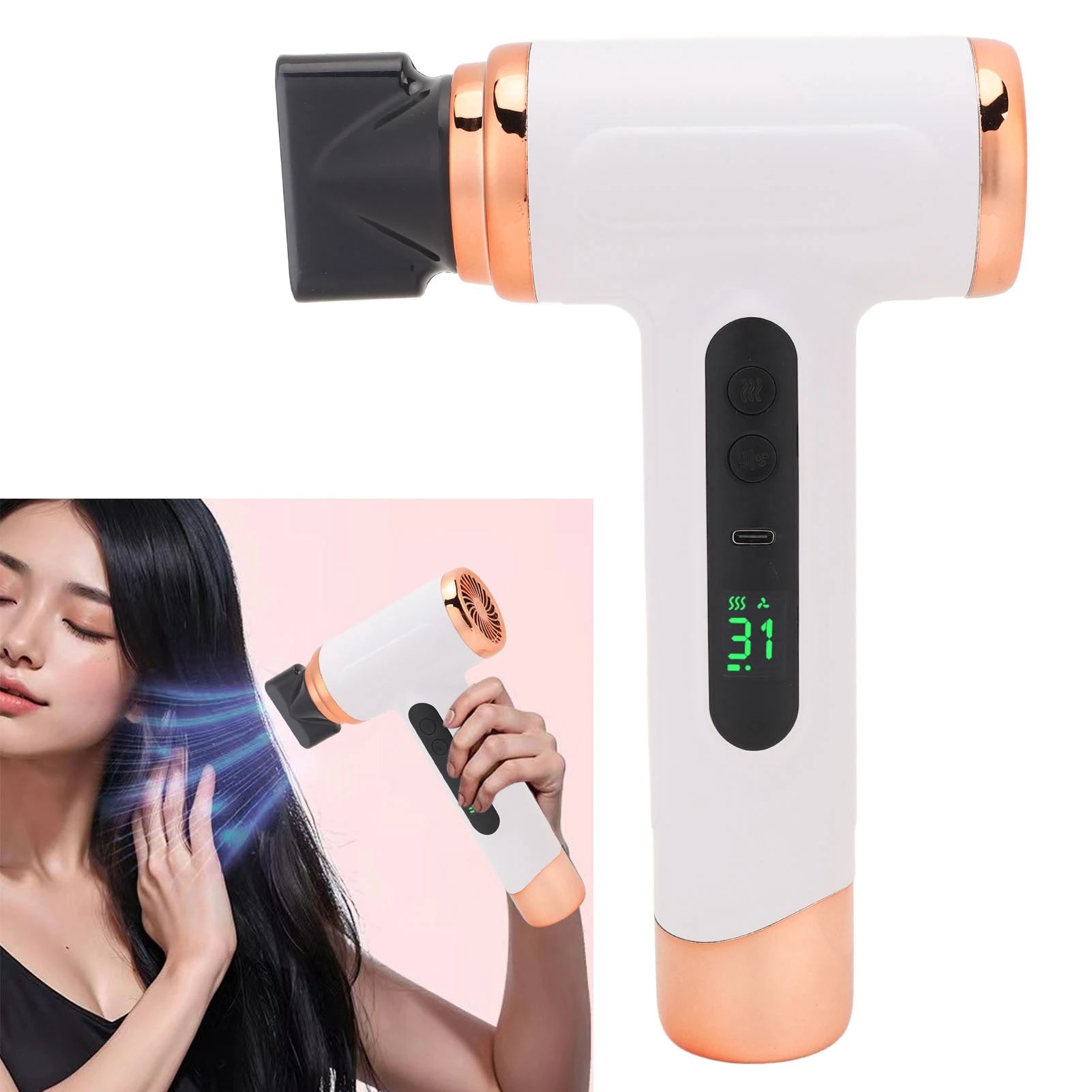 Cordless Portable Hair Dryer — USB Rechargeable with Hot and Cold Wind