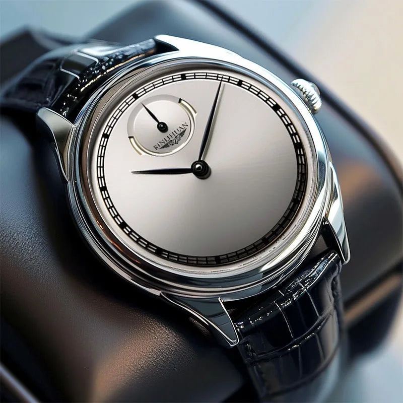 Men's Black Leather Quartz Watch — Elegant Business Analog Wristwatch