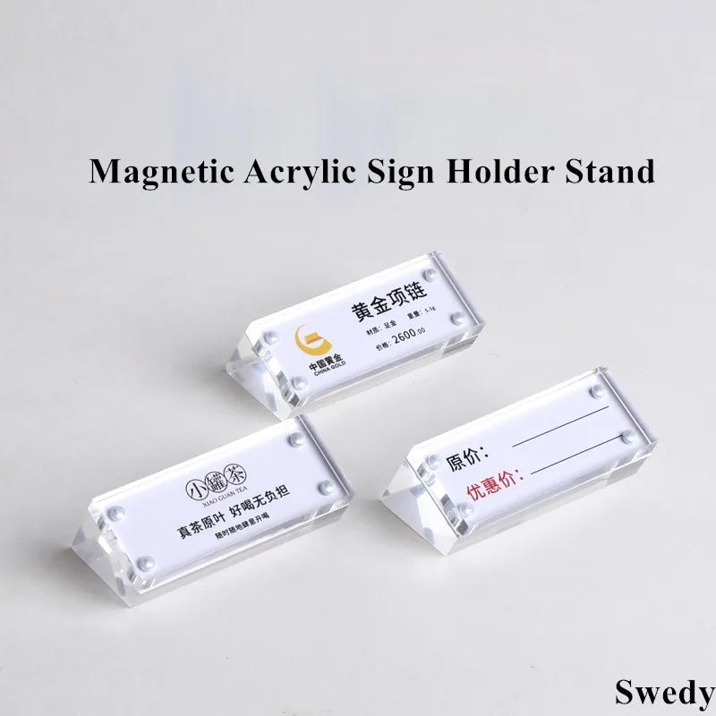 Magnetic Acrylic Sign Holders — Slanted Display Stand for Menus and Labels